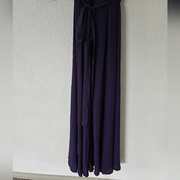 GB Wrap Dress Womens Sz L Purple Maxi Belted Short Sleeves Flowy Feminine - Picture 13 of 13